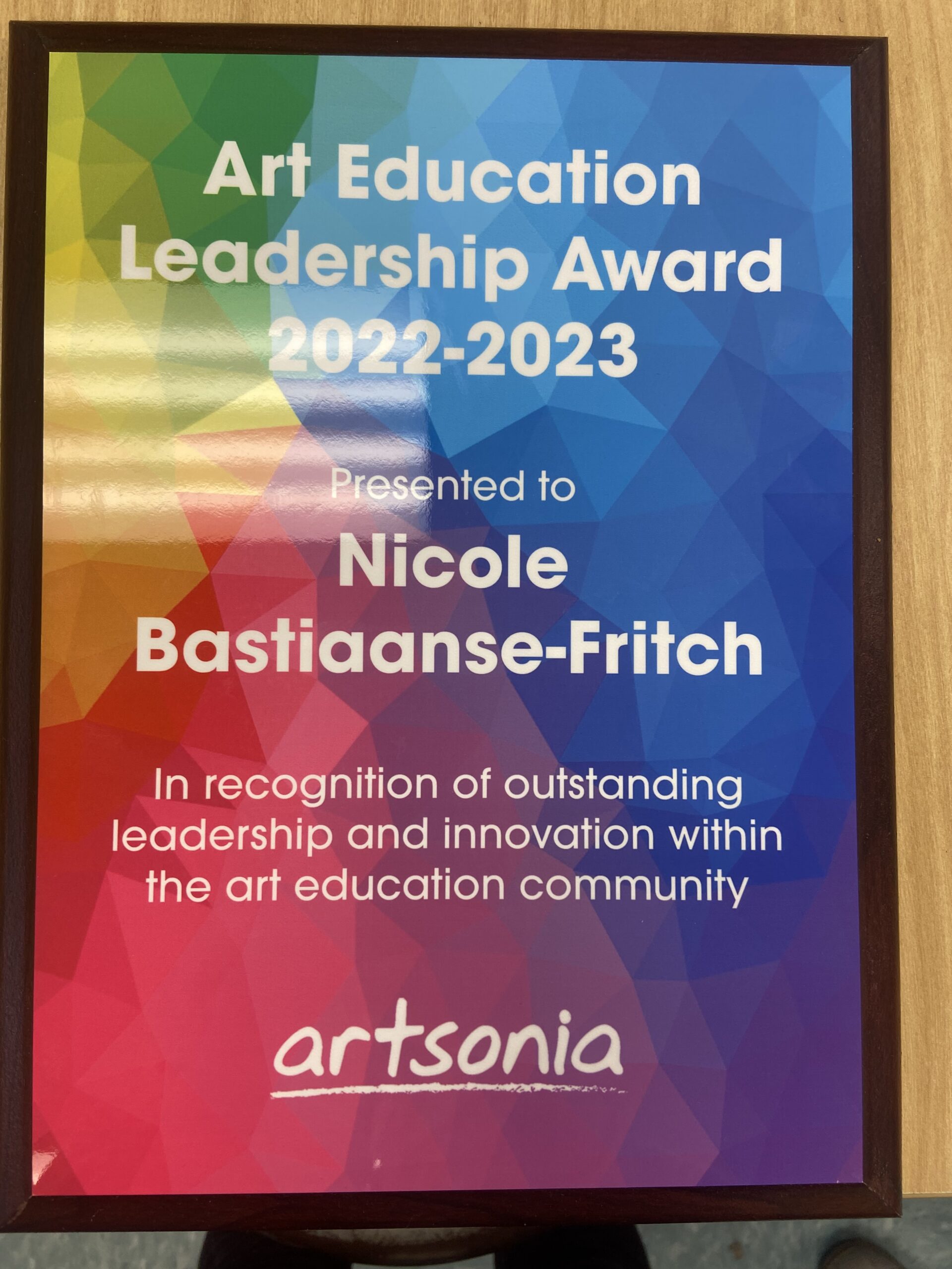 Art Education Leadership award certificate